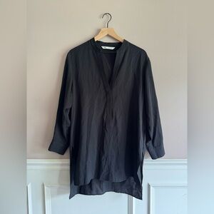 Zara Women's Long Black Tunic Top V-neck Blouse Long Sleeves Size Medium
